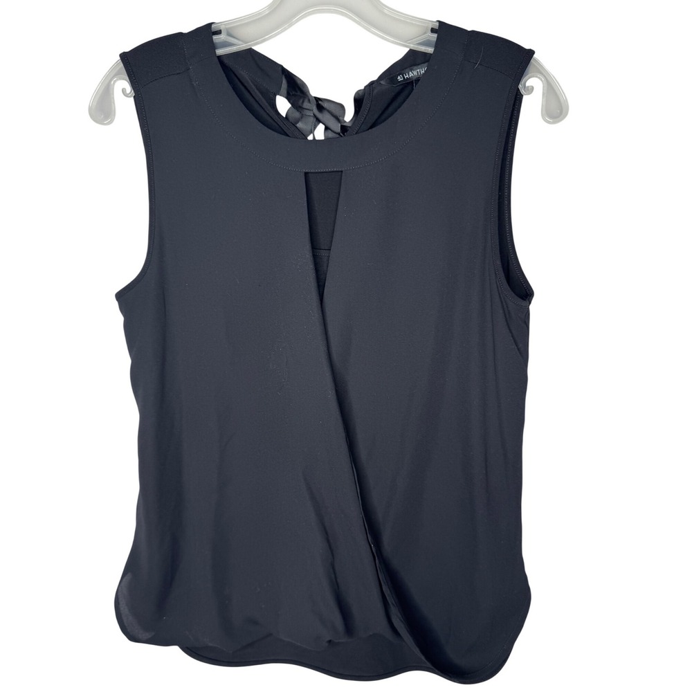 41 Hawthorn Black Sleeveless Wrap Front Tie Back Blouse Top S Petite WGW10309-PE